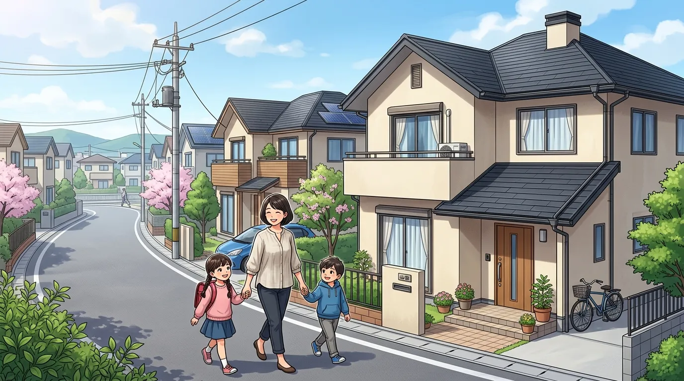 一般的な建売住宅でよく見られるスレート屋根の写真]