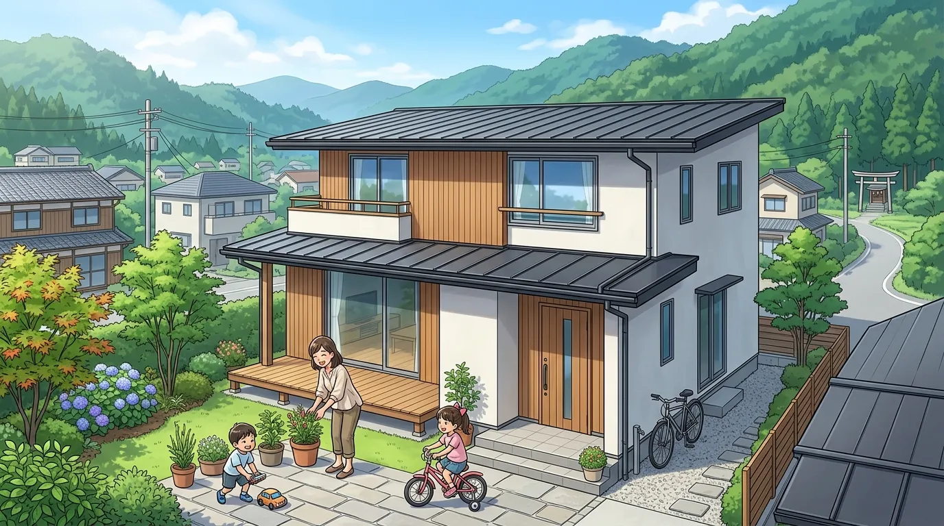 モダンな住宅に施工されたガルバリウム鋼板の屋根の写真。フラットなデザインのものが望ましい。]