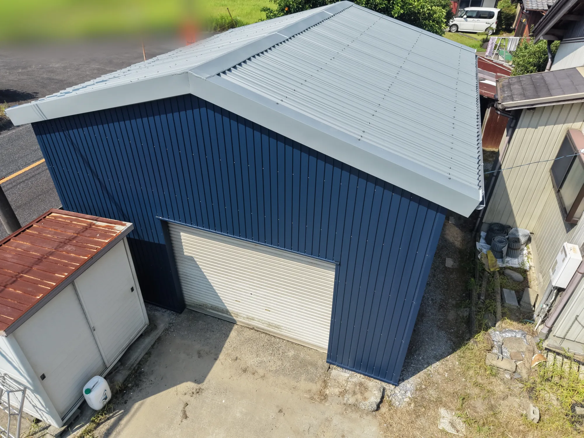 2026年9月施工　【羽島市正木町】築50年　倉庫　大波スレートカバー工法　波トタン貼り替え　雨樋(あまどい)工事