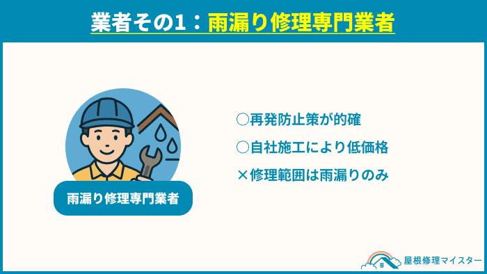 雨漏り修理 どこに頼む？業者その1：雨漏り修理専門業者